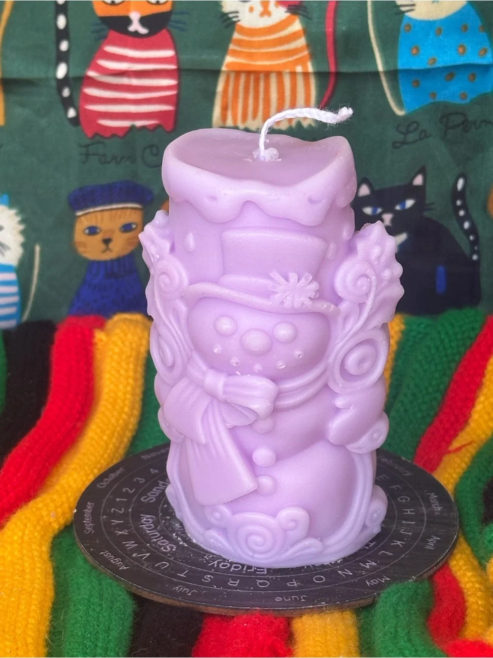 Enchanted Lavender Snowman Pillar Candle
